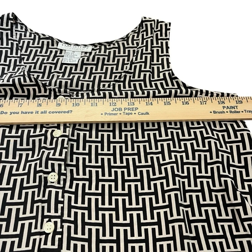 Vintage Halston Intimates 100% Silk Sleep Shirt M Geometric Print